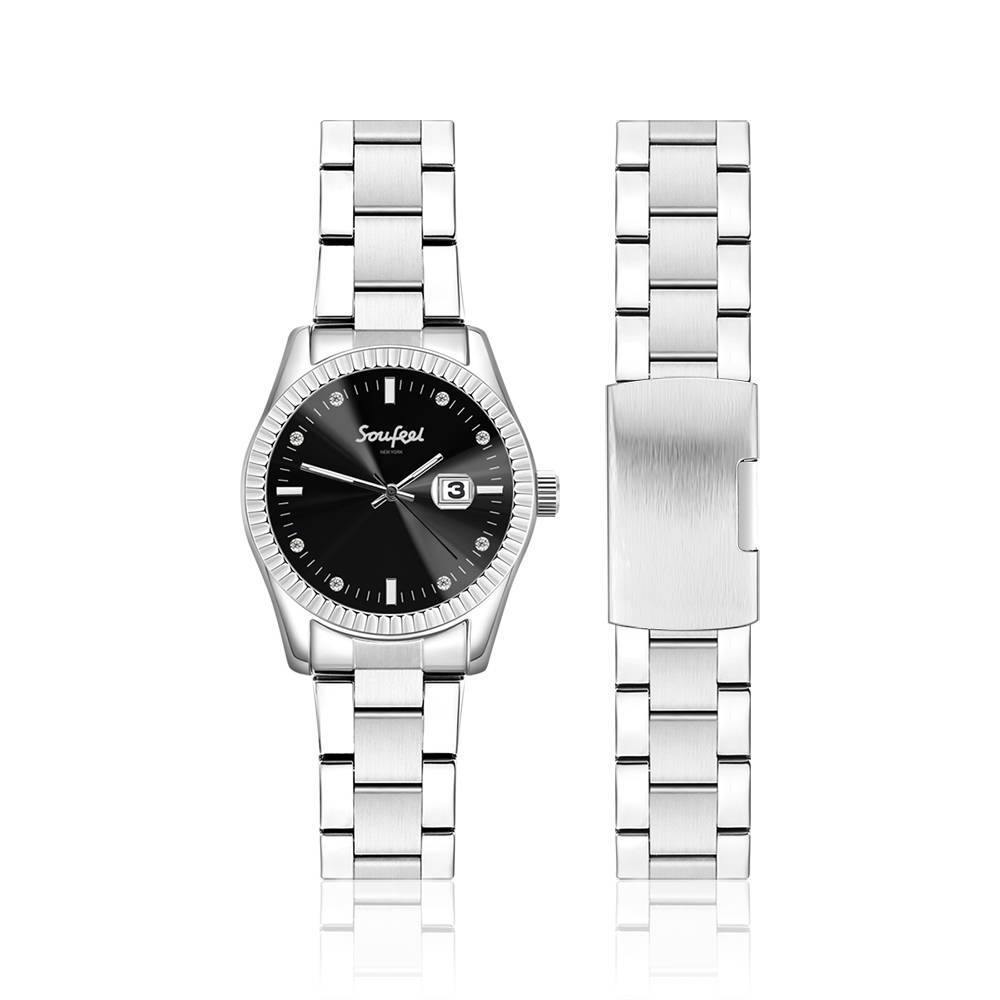 Soufeel Men's Stainless Steel Bracelet Watch Black Dial 38.5mm - soufeelus