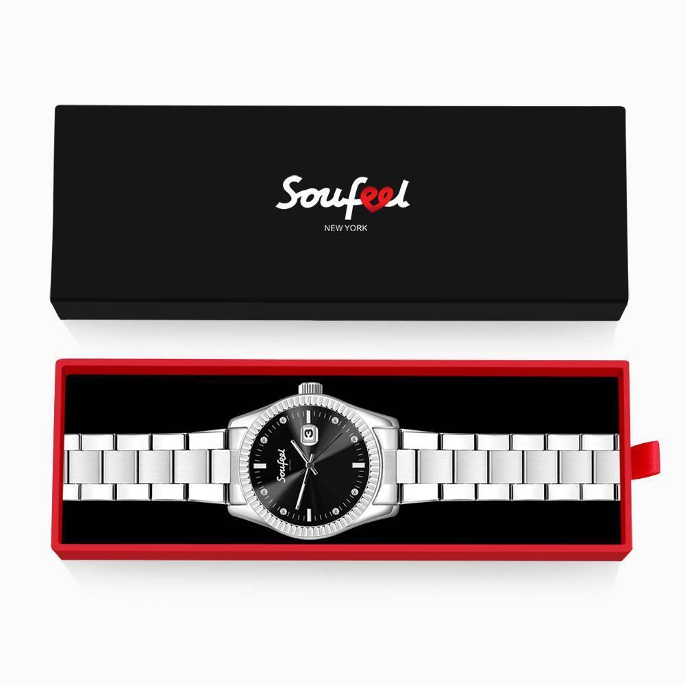 Soufeel Men's Stainless Steel Bracelet Watch Black Dial 38.5mm - soufeelus