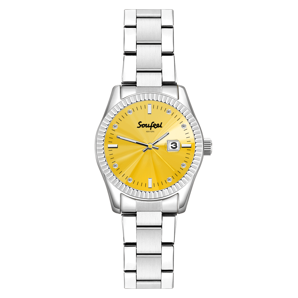 Soufeel Men's Stainless Steel Bracelet Watch Yellow Dial 38.5mm - soufeelus