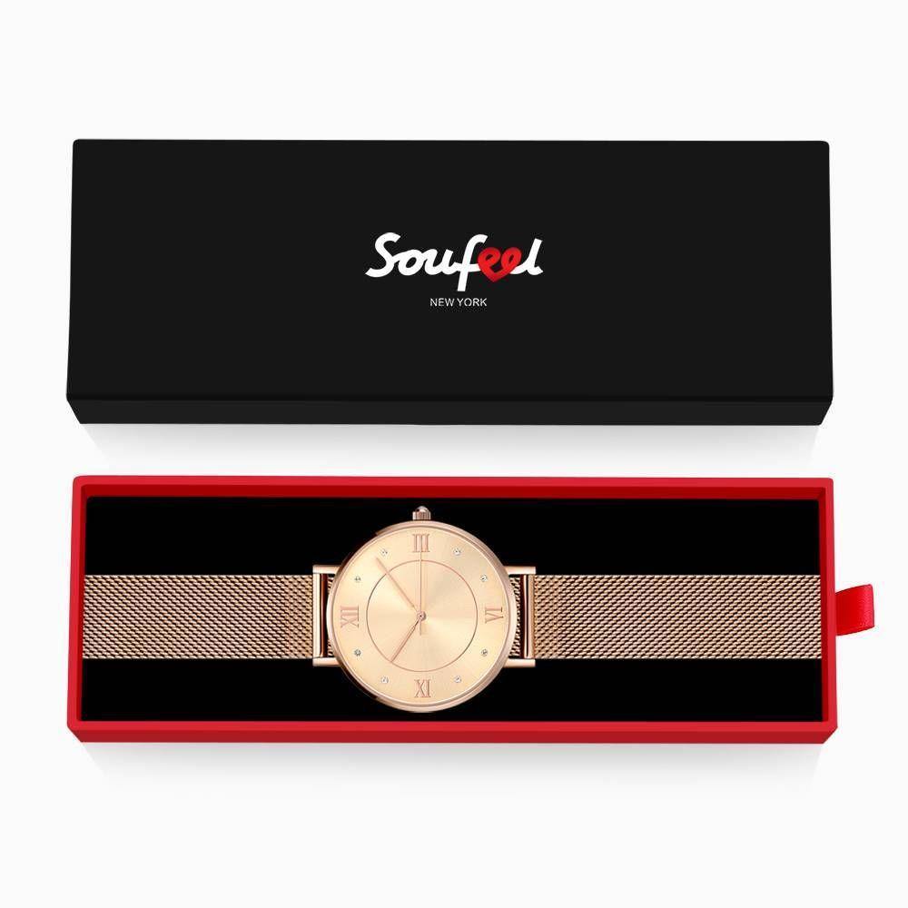 Mesh Bracelet Watch in Stainless Steel Rose Gold - Men's - soufeelus