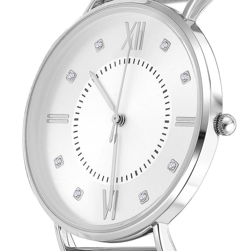 Mesh Bracelet Watch in Stainless Steel Silver and White - Women's - soufeelus