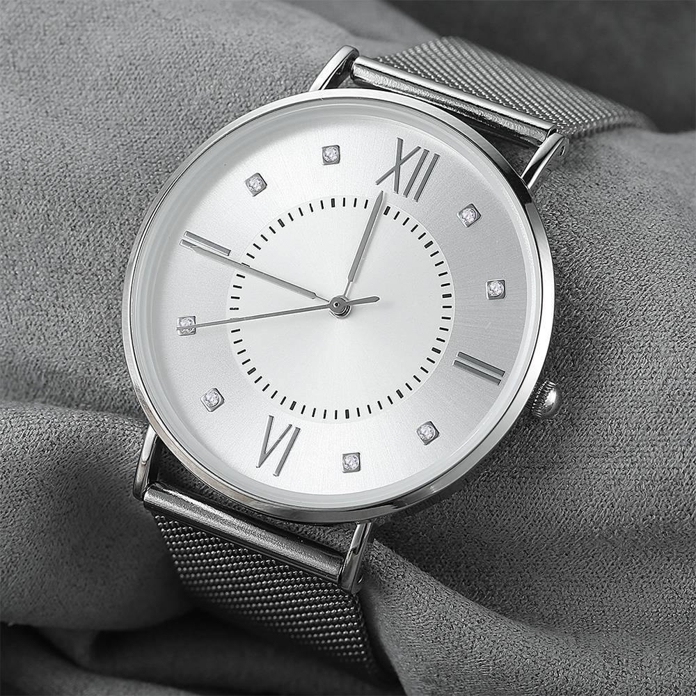Mesh Bracelet Watch in Stainless Steel Silver - Men's - soufeelus