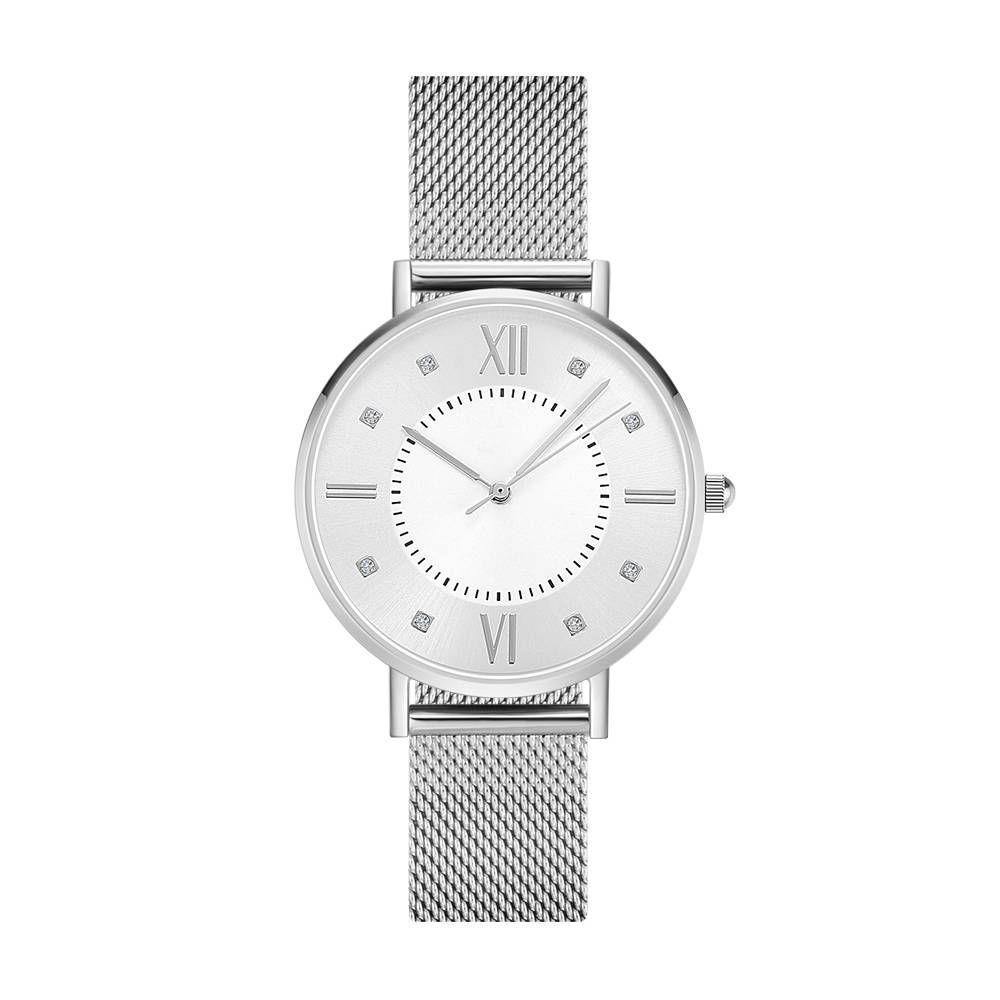 Mesh Bracelet Watch in Stainless Steel Silver and White - Women's - soufeelus
