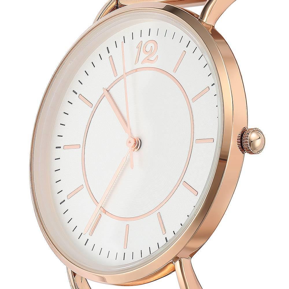 Mesh Bracelet Watch in Stainless Steel Rose Gold Strap and White Dial - Women's - soufeelus