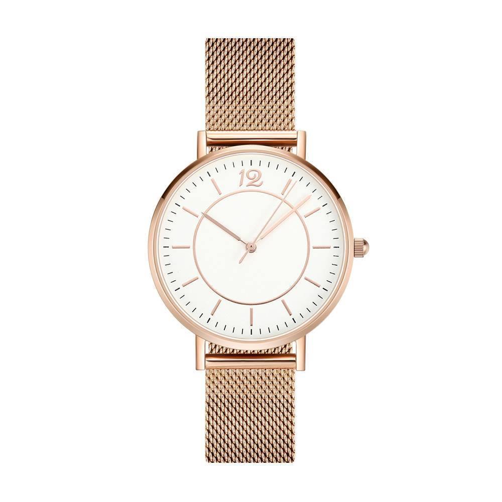 Mesh Bracelet Watch in Stainless Steel Rose Gold Strap and White Dial - Women's - soufeelus