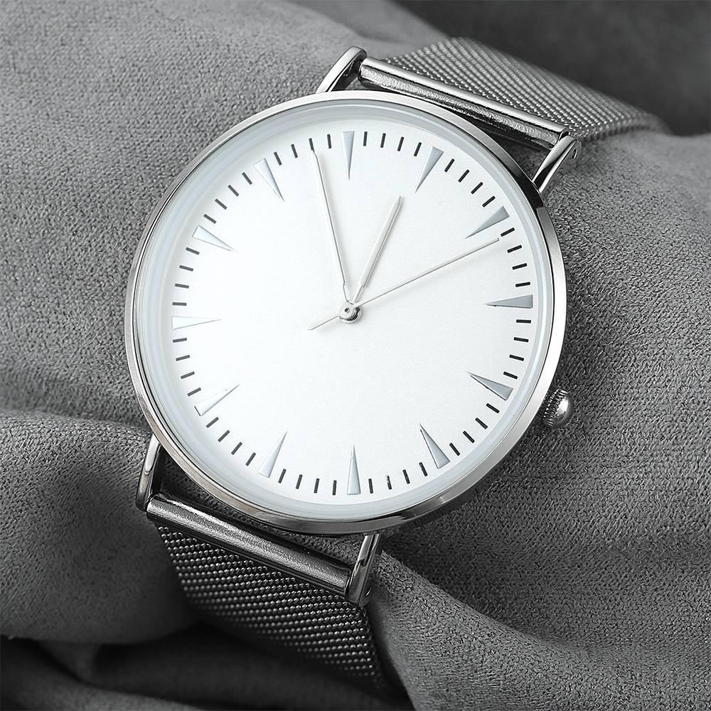 Mesh Bracelet Watch in Stainless Steel Silver Strap and White Dial - Women's - soufeelus