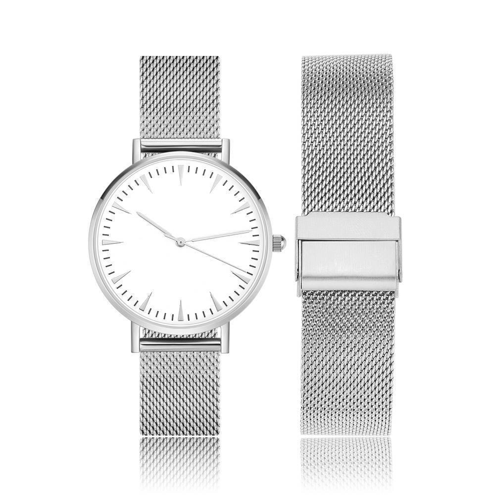 Mesh Bracelet Watch in Stainless Steel Silver Strap and White Dial - Men's - soufeelus