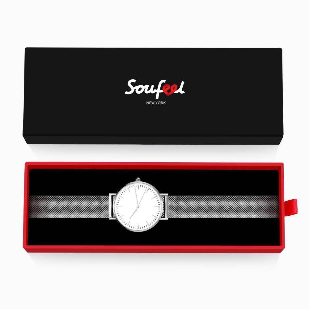 Mesh Bracelet Watch in Stainless Steel Silver Strap and White Dial - Women's - soufeelus