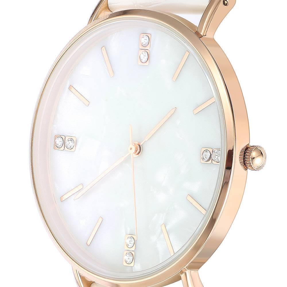 Fashion Marble Dial Watch White Leather Strap - Women's - soufeelus