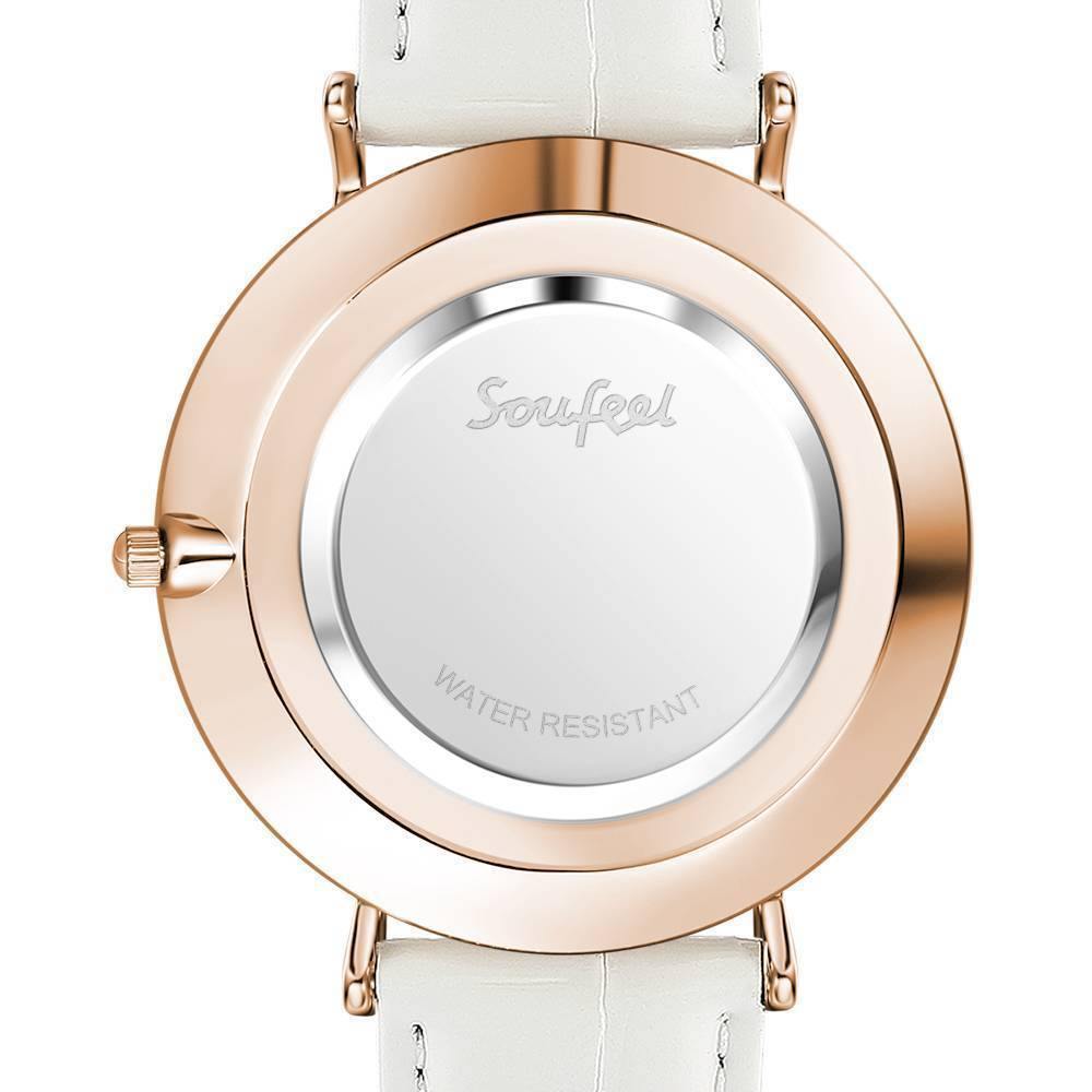 Fashion Marble Dial Watch White Leather Strap - Women's - soufeelus