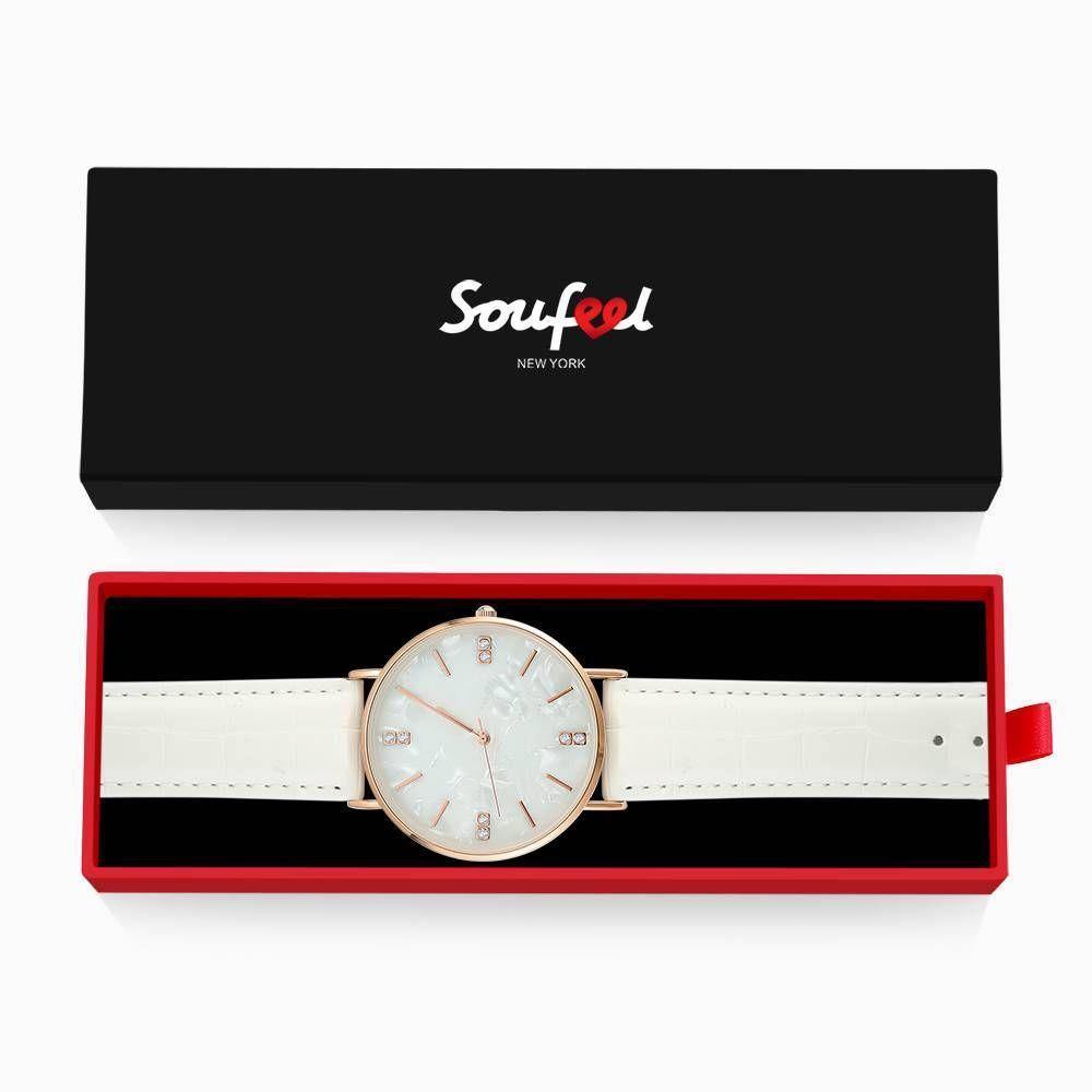 Fashion Marble Dial Watch White Leather Strap - Men's - soufeelus