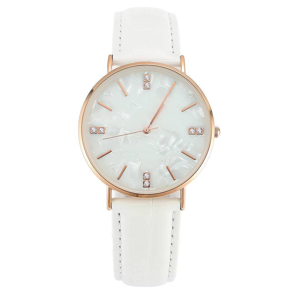 Fashion Marble Dial Watch White Leather Strap - Men's - soufeelus