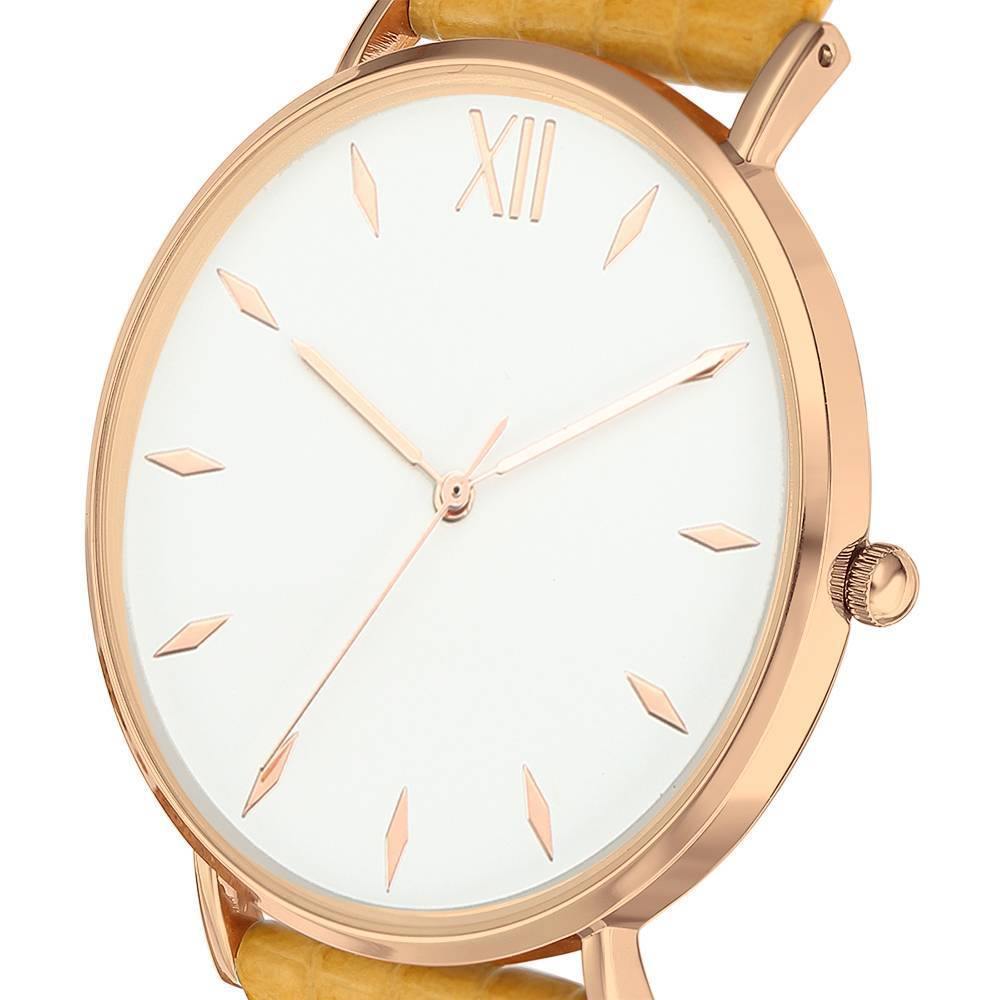 Simply Style Dial Watch Yellow Leather Strap - Women's - soufeelus