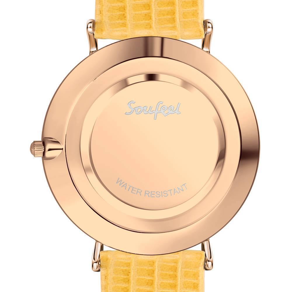 Simply Style Dial Watch Yellow Leather Strap - Women's - soufeelus