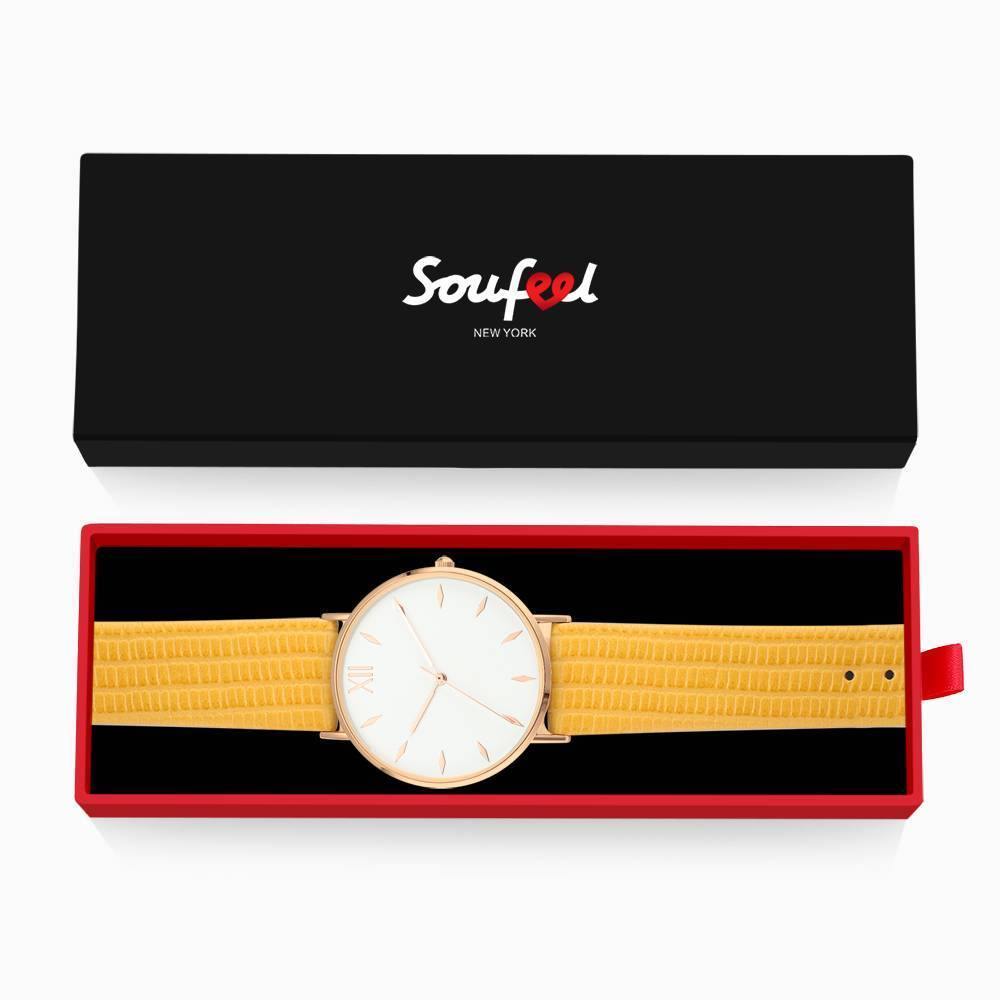 Simply Style Dial Watch Yellow Leather Strap - Men's - soufeelus