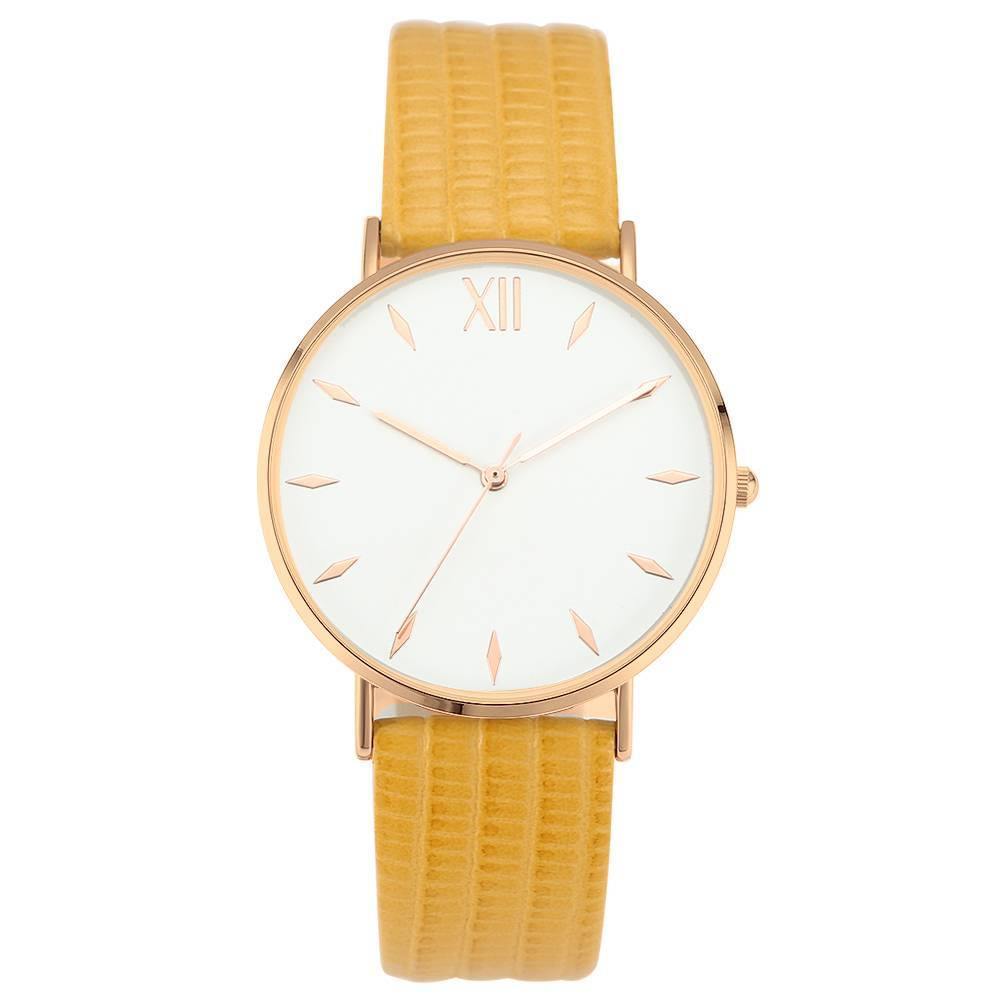Simply Style Dial Watch Yellow Leather Strap - Men's - soufeelus