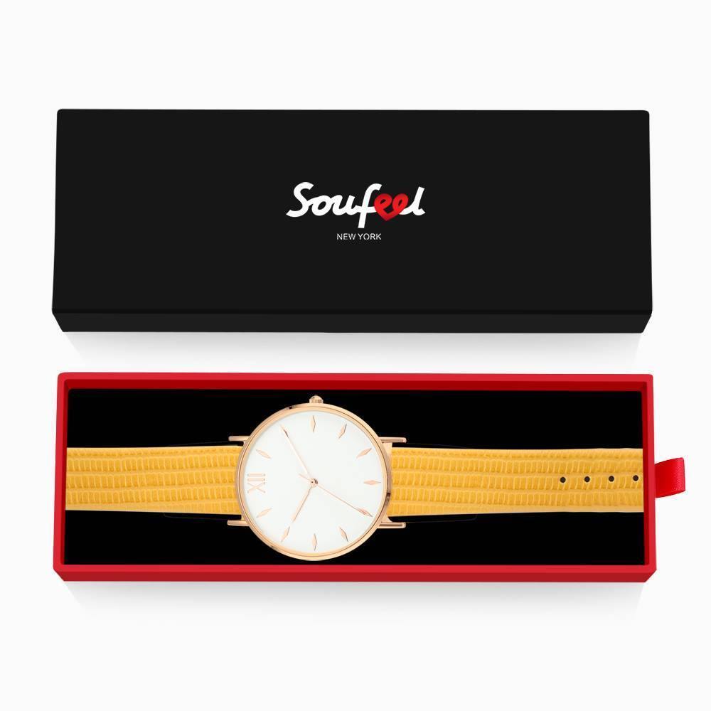 Simply Style Dial Watch Yellow Leather Strap - Women's - soufeelus