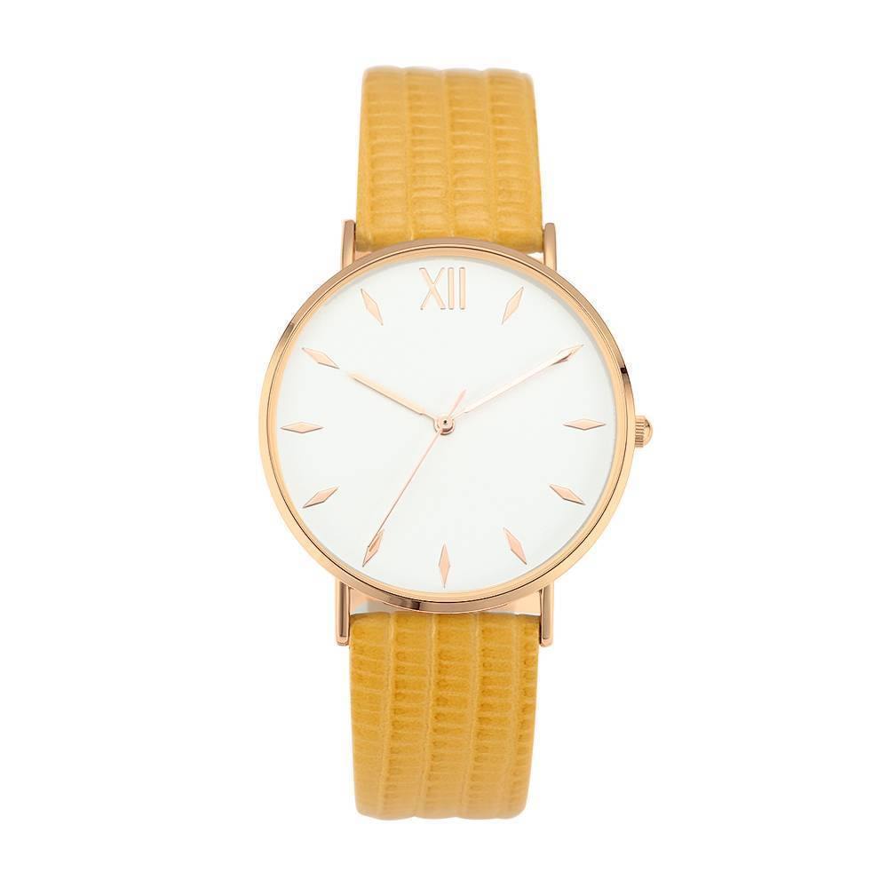 Simply Style Dial Watch Yellow Leather Strap - Women's - soufeelus