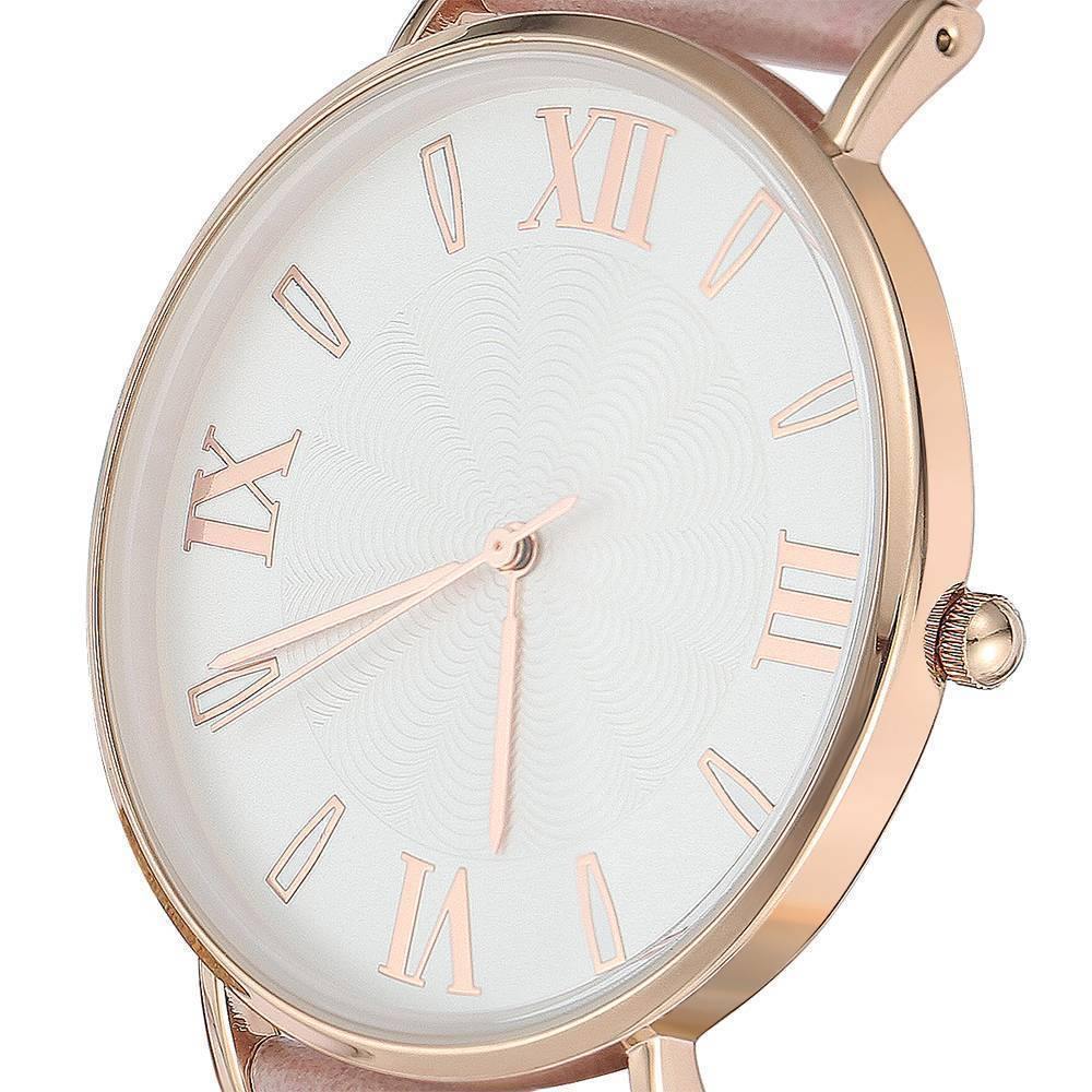 White Dial Watch Fashion Quartz Pink Leather Strap - Women's - soufeelus