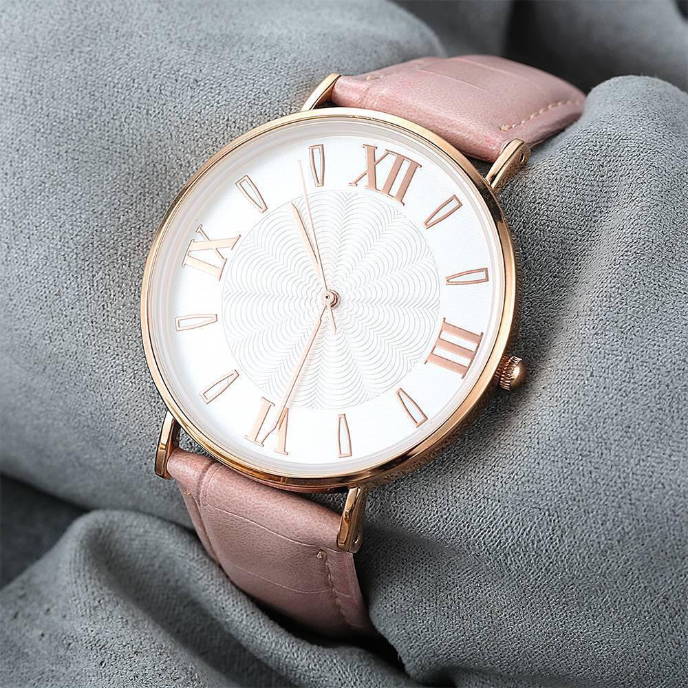 White Dial Watch Fashion Quartz Pink Leather Strap - Women's - soufeelus