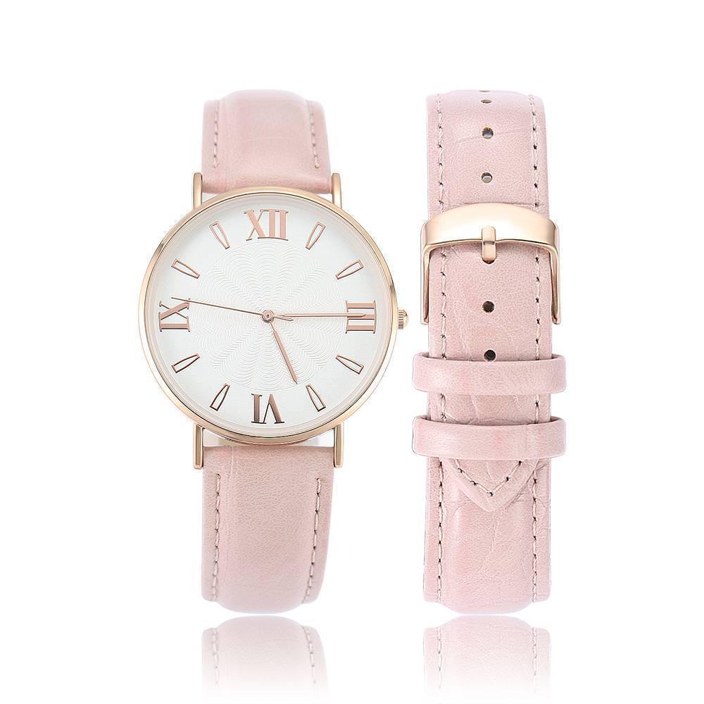 White Dial Watch Fashion Quartz Pink Leather Strap - Men's - soufeelus