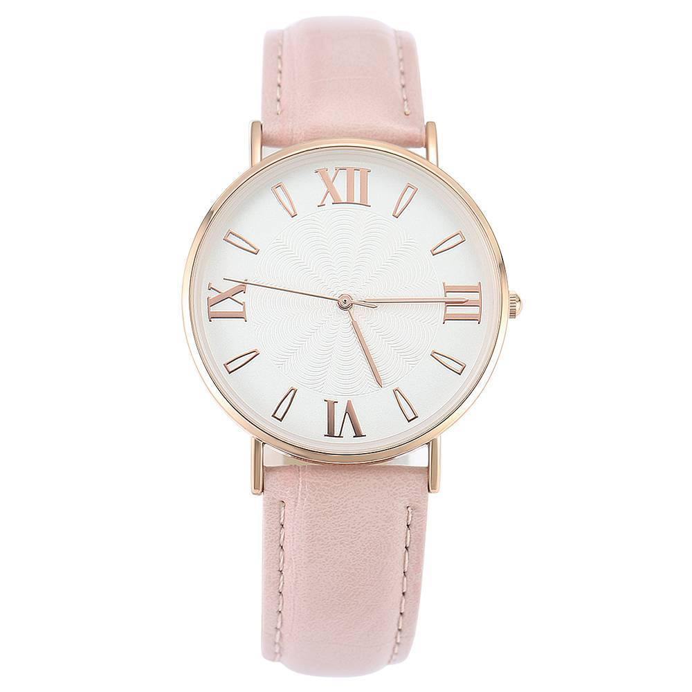 White Dial Watch Fashion Quartz Pink Leather Strap - Men's - soufeelus