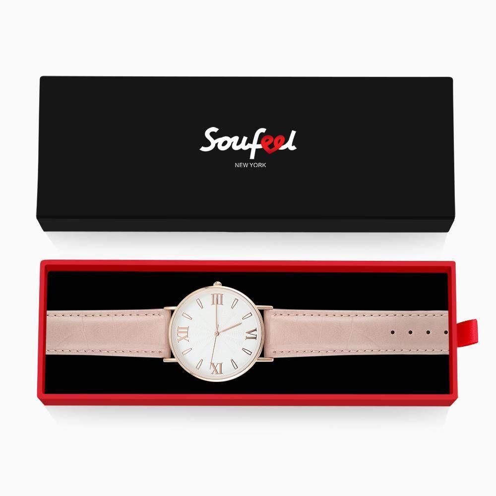 White Dial Watch Fashion Quartz Pink Leather Strap - Women's - soufeelus