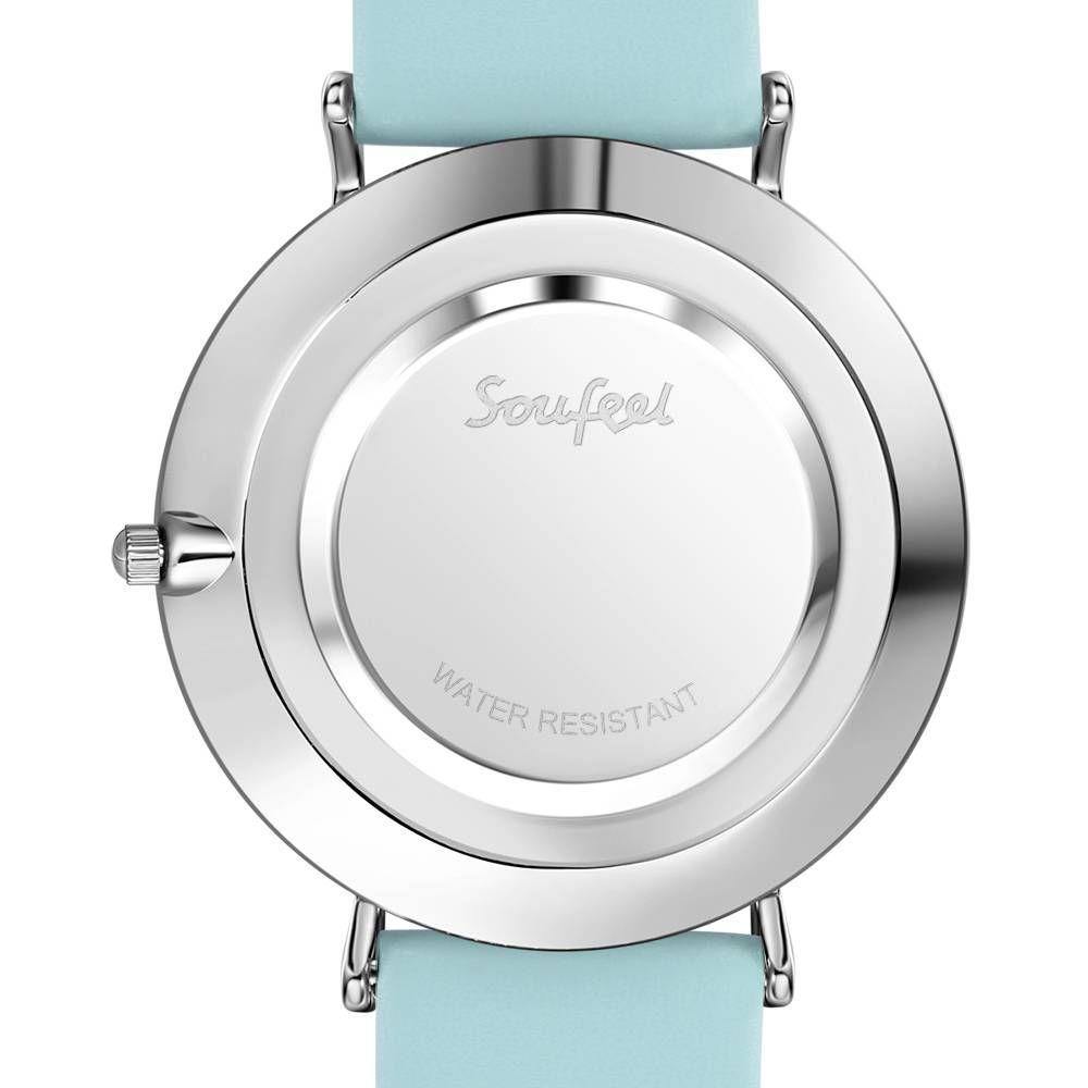 White Dial Watch Fashion Quartz Blue Leather Strap - Women's - soufeelus