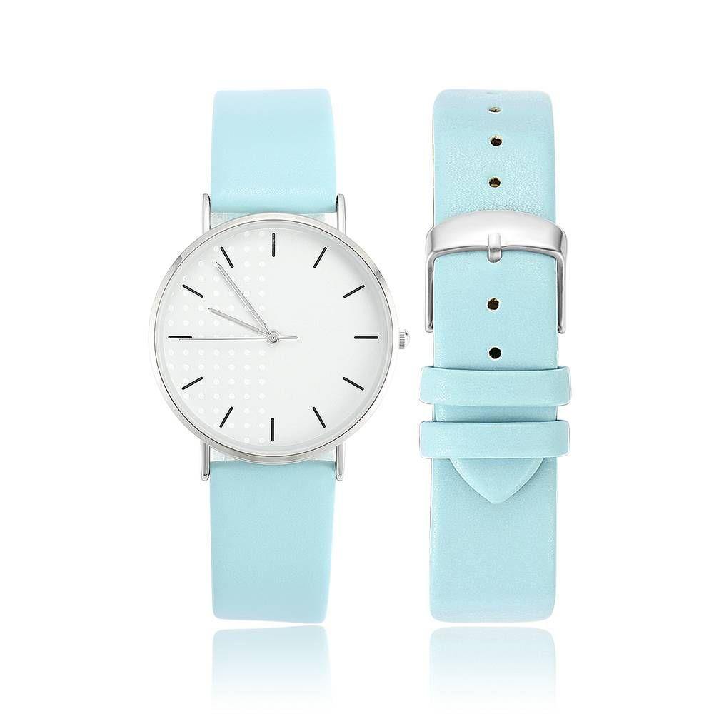 White Dial Watch Fashion Quartz Blue Leather Strap - Women's - soufeelus