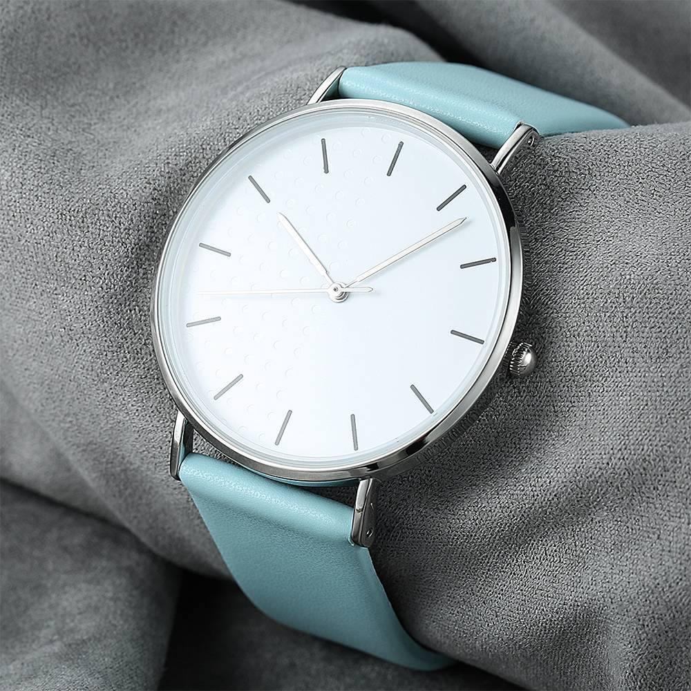 White Dial Watch Fashion Quartz Blue Leather Strap - Women's - soufeelus