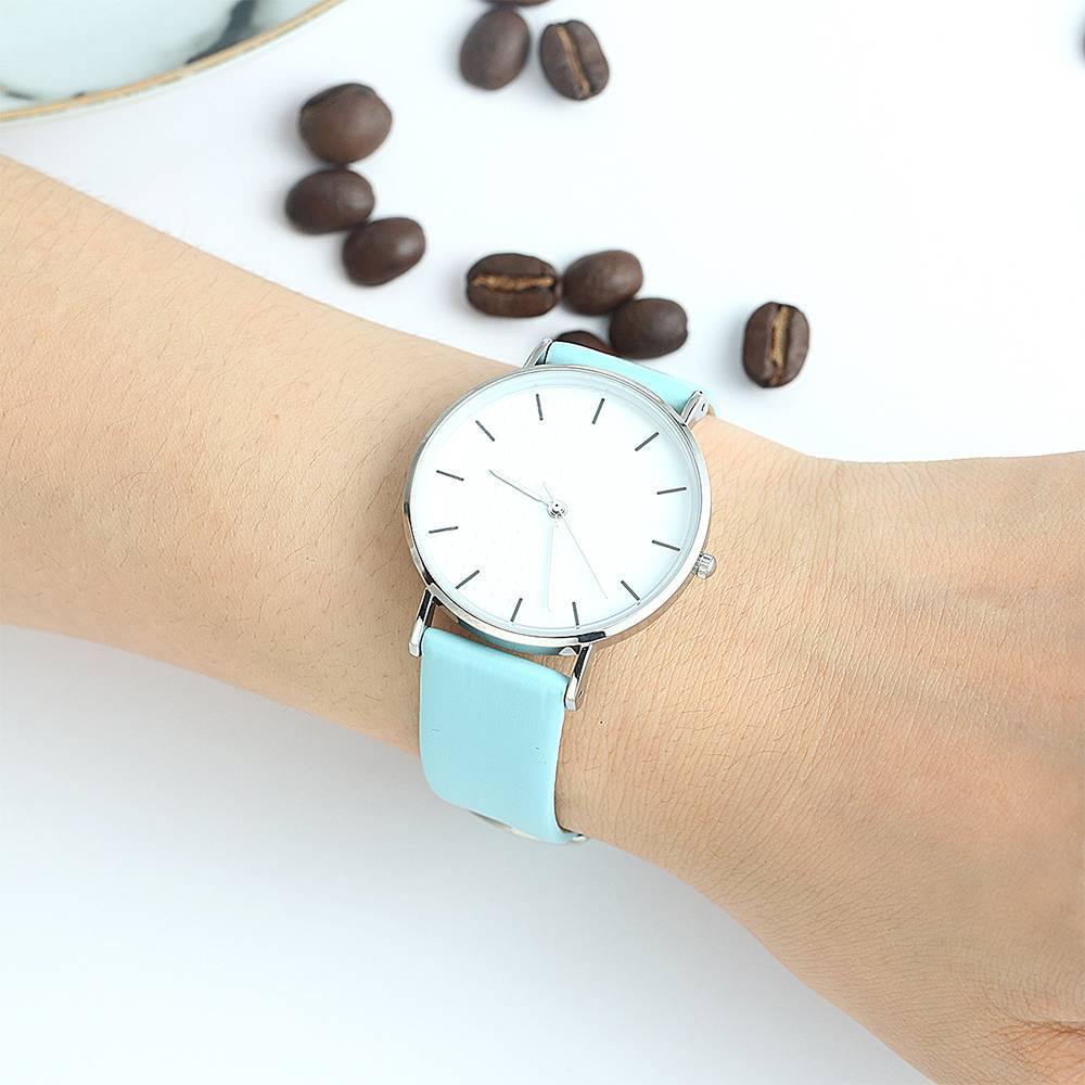 White Dial Watch Fashion Quartz Blue Leather Strap - Women's - soufeelus