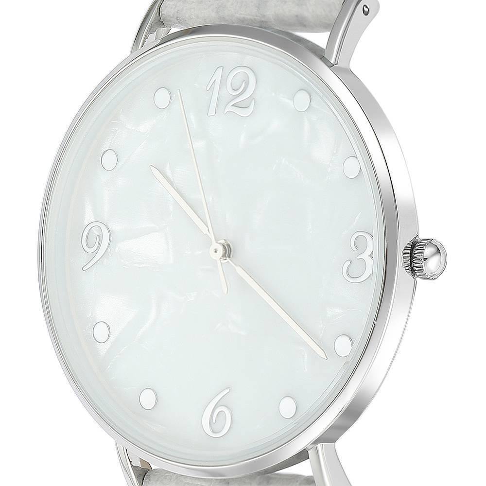 Casual Marble Dial Watch Grey Leather Strap - Men's - soufeelus