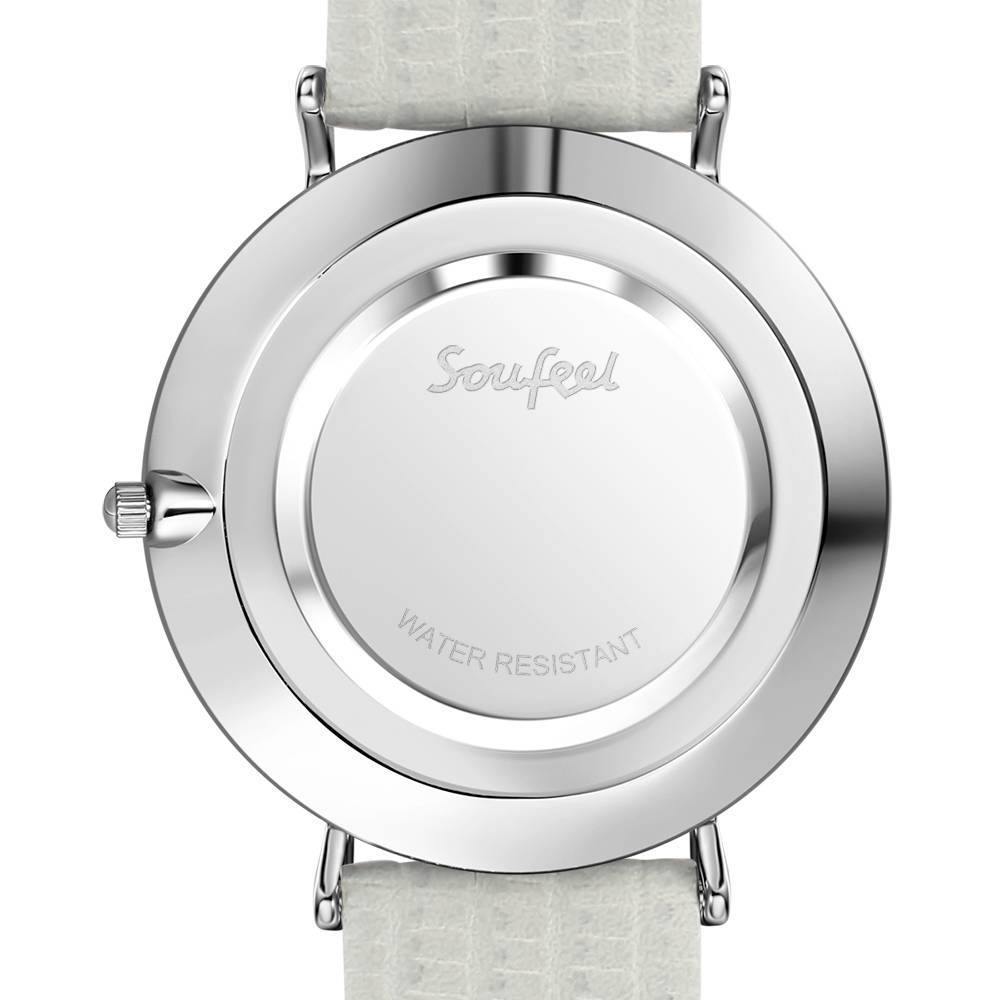 Casual Marble Dial Watch Grey Leather Strap - Men's - soufeelus