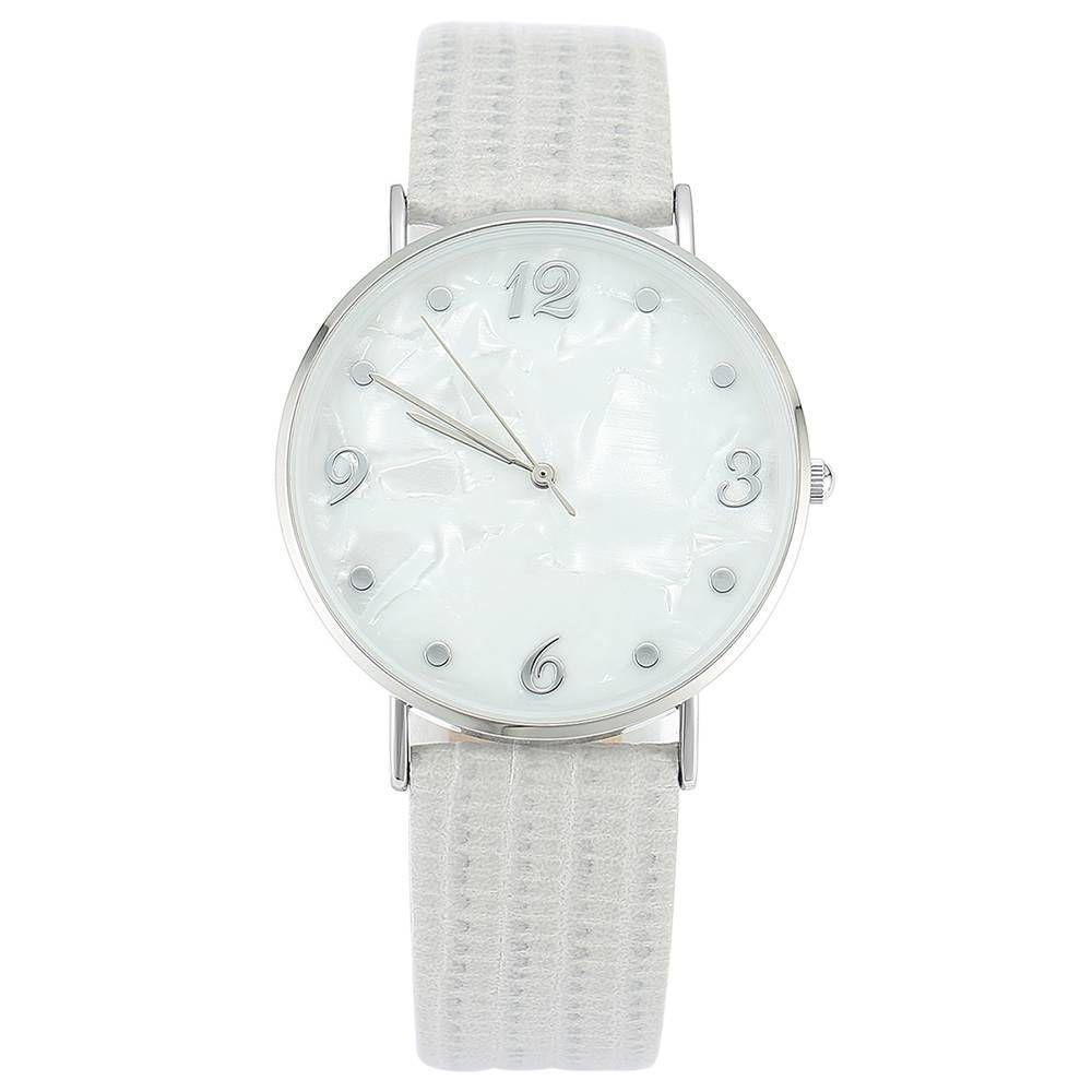 Casual Marble Dial Watch Grey Leather Strap - Men's - soufeelus