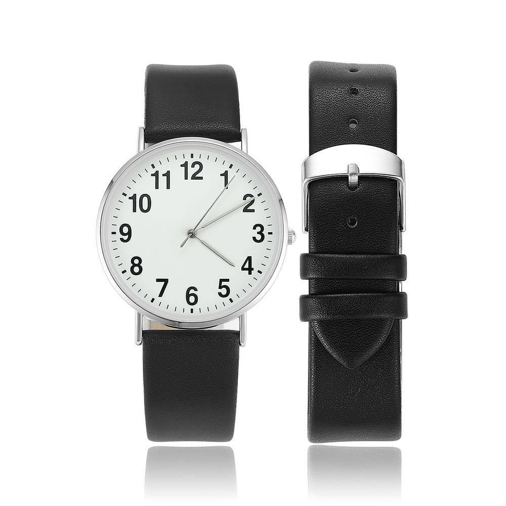 Digital Dial Watch Quartz Black Leather Strap - Women's - soufeelus