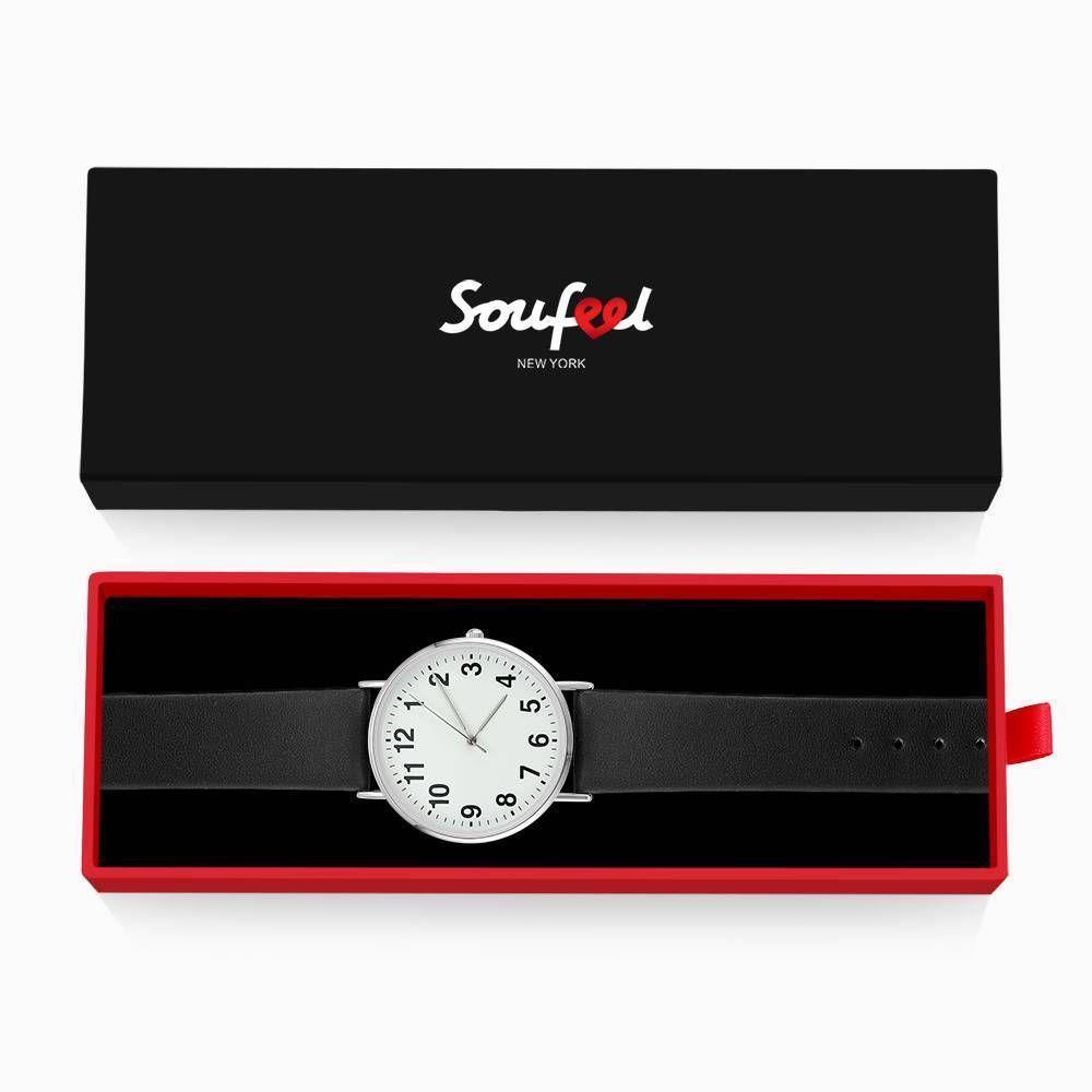Digital Dial Watch Quartz Black Leather Strap - Women's - soufeelus