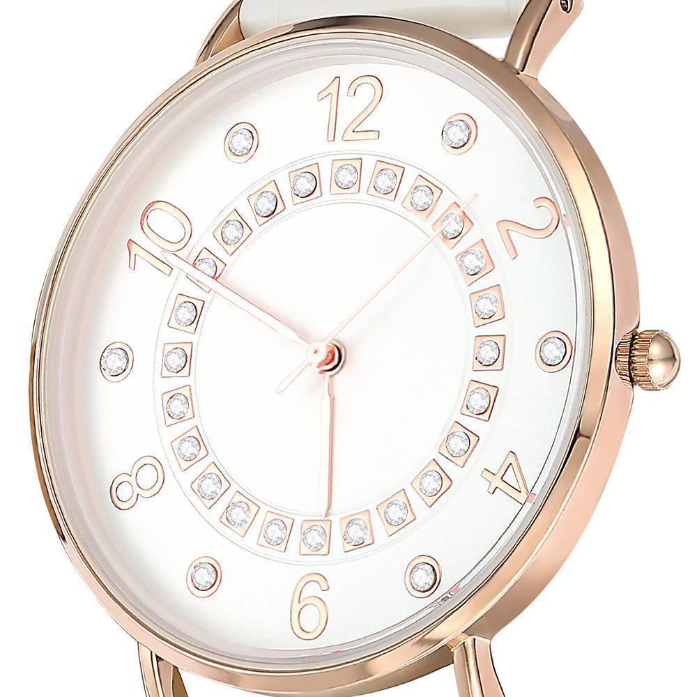 Digital Dial Watch Quartz White Leather Strap - Women's - soufeelus