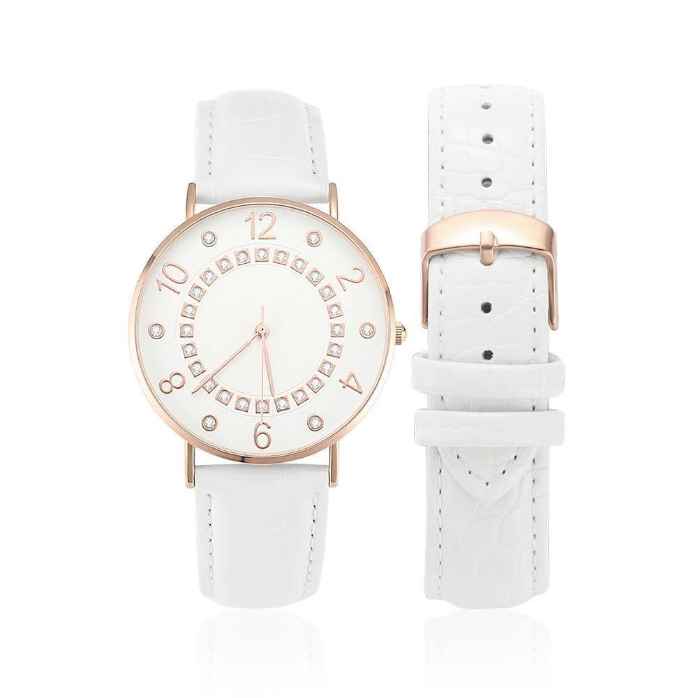 Digital Dial Watch Quartz White Leather Strap - Women's - soufeelus