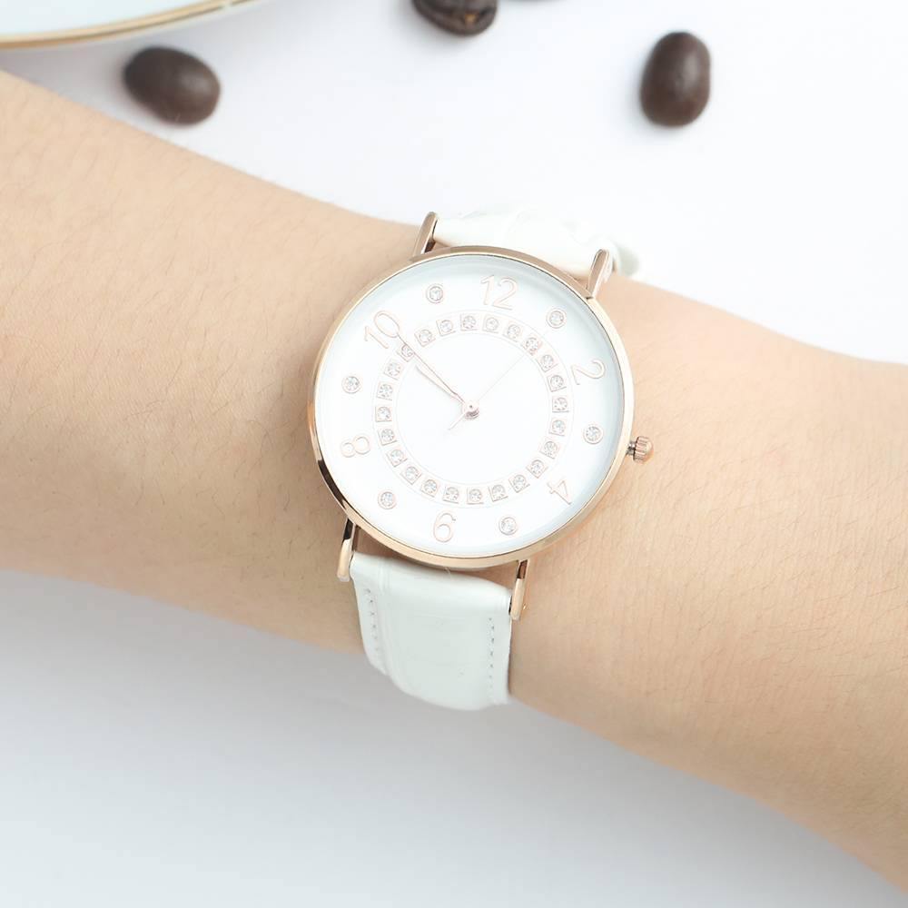 Digital Dial Watch Quartz White Leather Strap - Women's - soufeelus