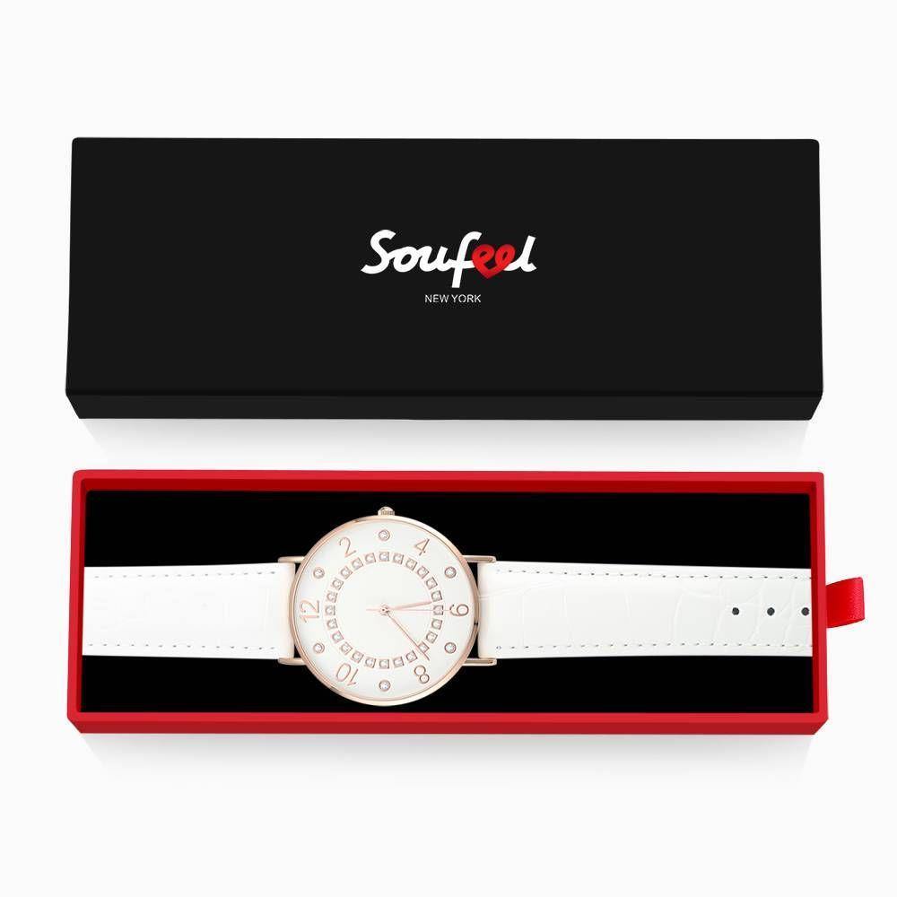 Digital Dial Watch Quartz White Leather Strap - Women's - soufeelus