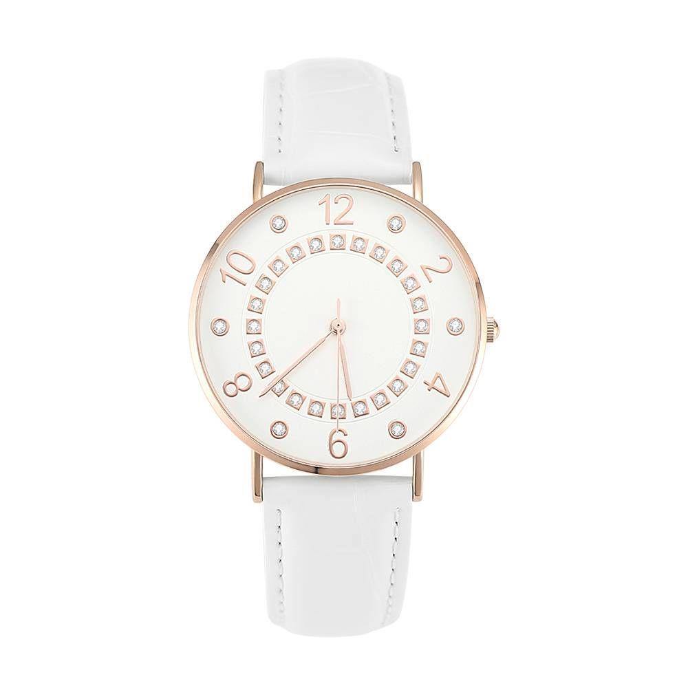 Digital Dial Watch Quartz White Leather Strap - Women's - soufeelus