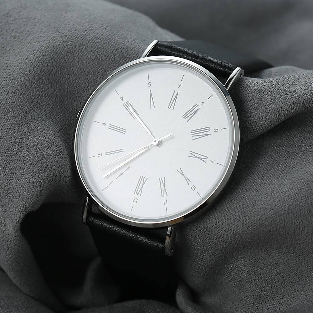 White Dial Watch Fashion Quartz Black Leather Strap Business Watch - Men's - soufeelus