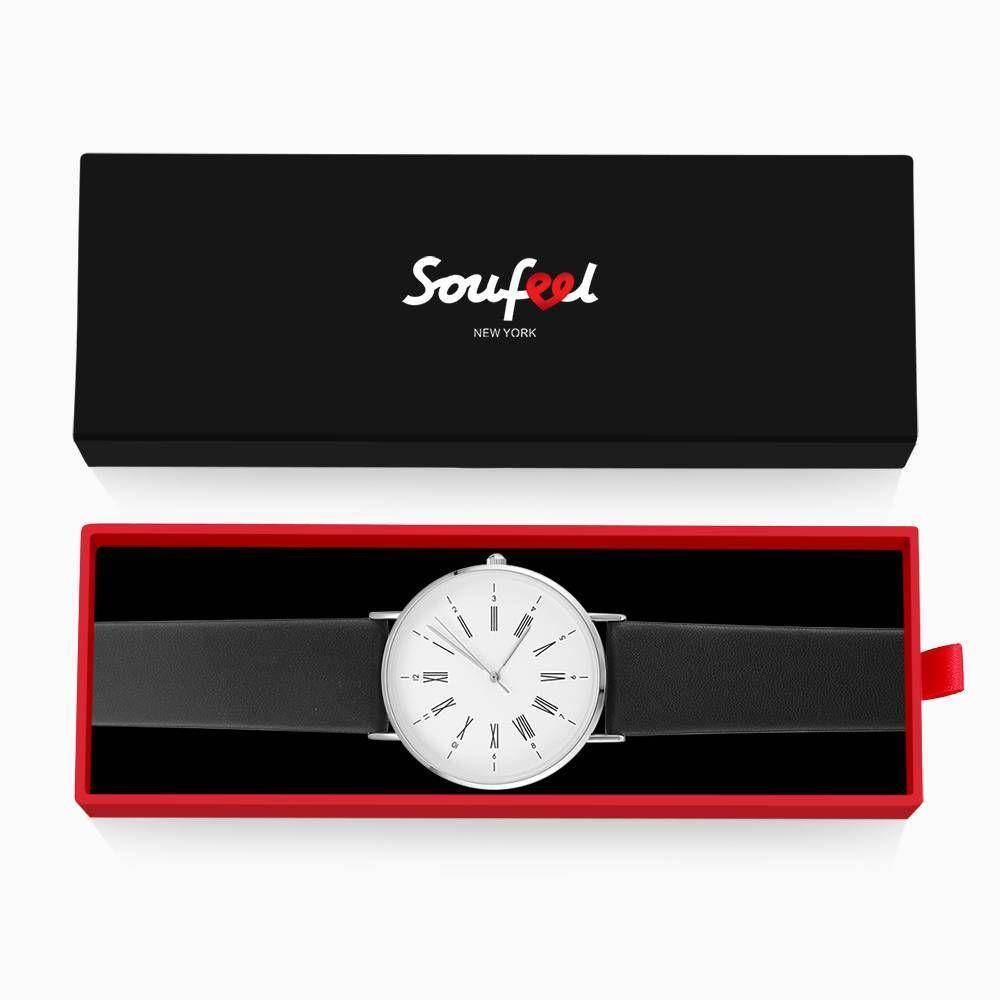 White Dial Watch Fashion Quartz Black Leather Strap Business Watch - Men's - soufeelus