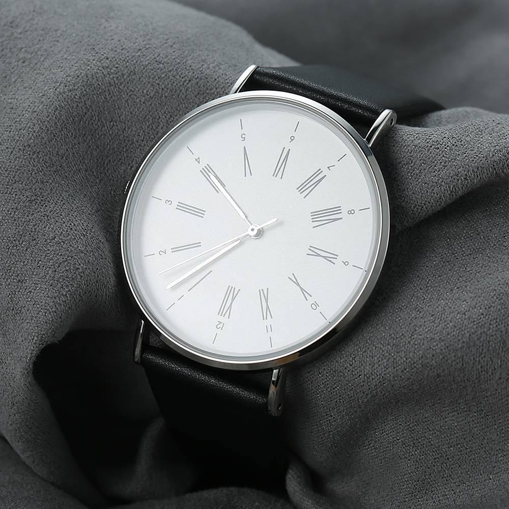 White Dial Watch Fashion Quartz Black Leather Strap Business Watch - Women's - soufeelus