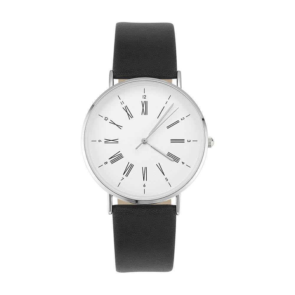 White Dial Watch Fashion Quartz Black Leather Strap Business Watch - Women's - soufeelus