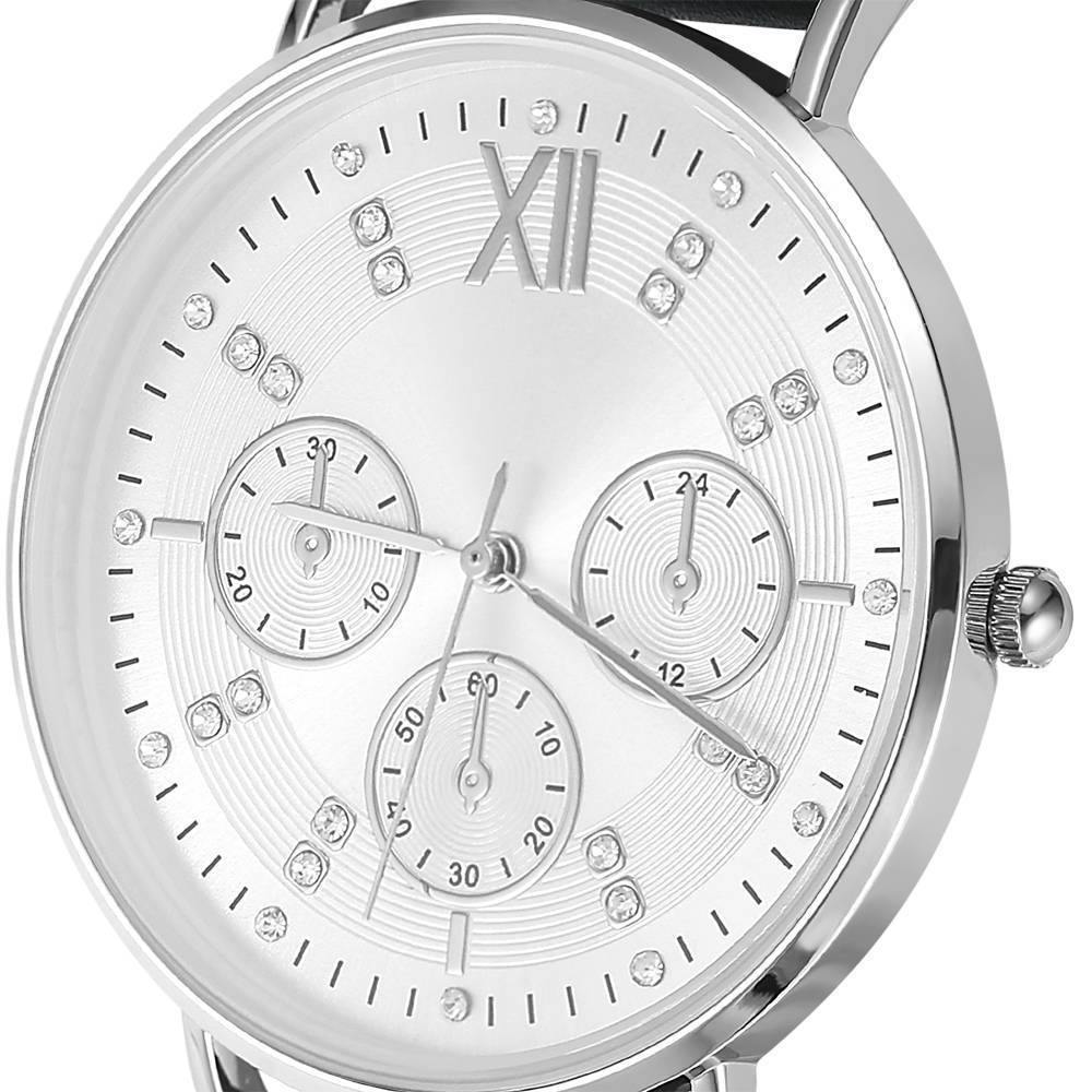 Automatic Watch White Dial Black Leather Strap - Women's - soufeelus