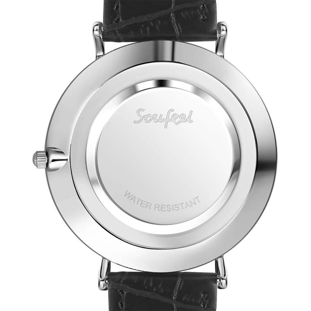 Automatic Watch White Dial Black Leather Strap - Women's - soufeelus