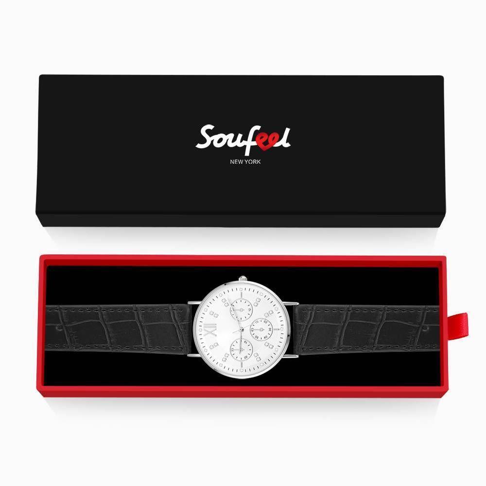 Automatic Watch White Dial Black Leather Strap - Women's - soufeelus