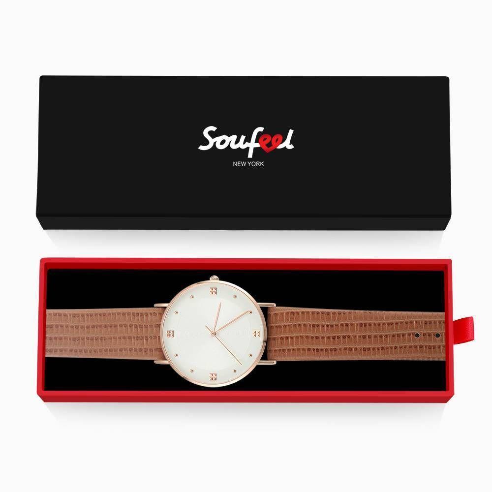 Casual Dial Watch Fashion Quartz Brown Leather Strap - Men's - soufeelus