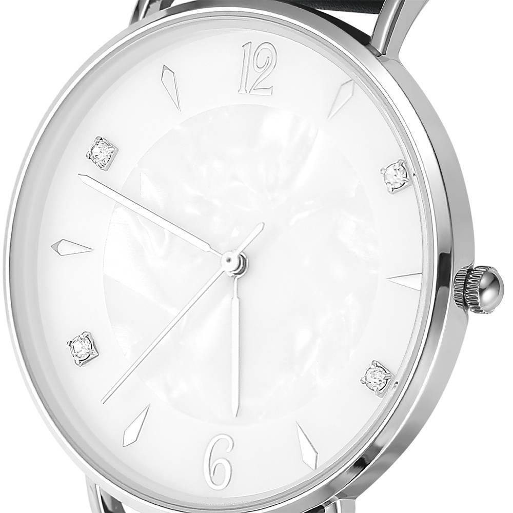 Marble Dial Watch Black Leather Strap - Women's - soufeelus